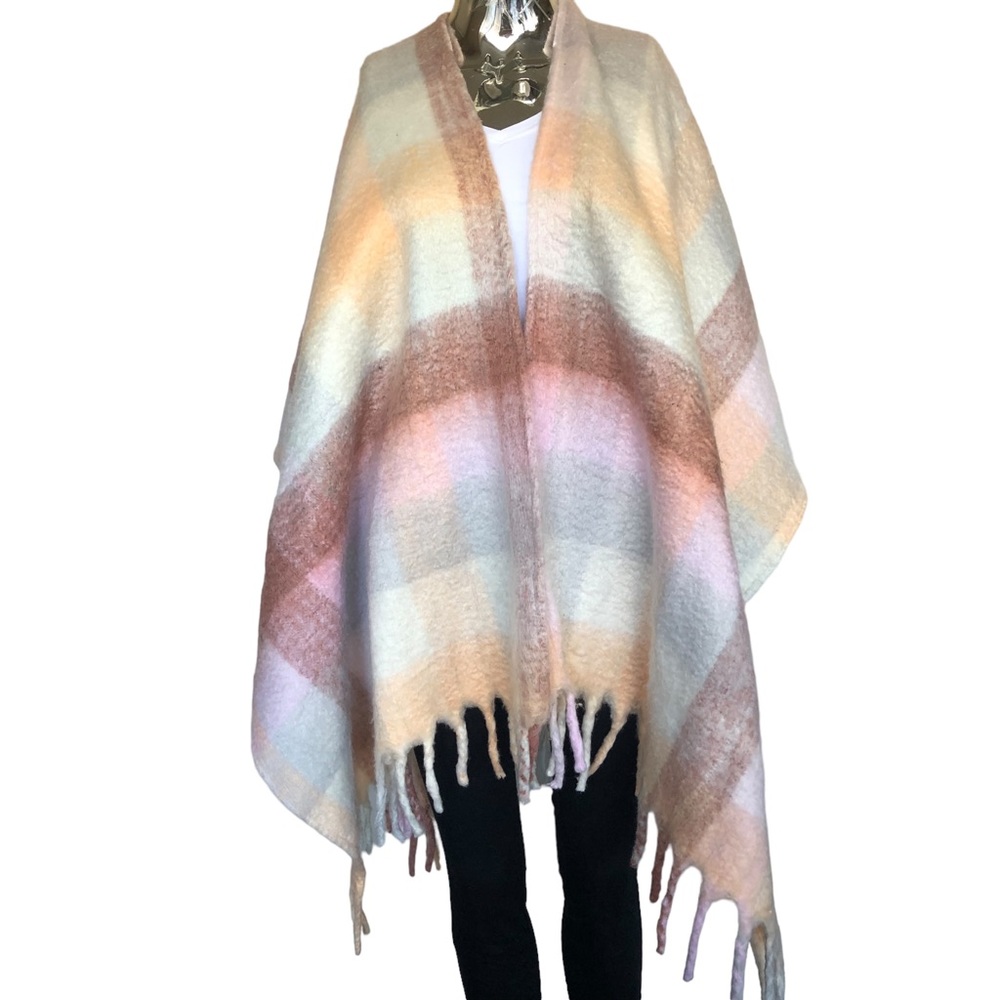 Ann Taylor Fuzzy Poncho with Tassels One Size